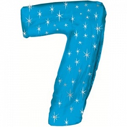Фигура из фольги с гелием Цифра 7 синяя с звездами