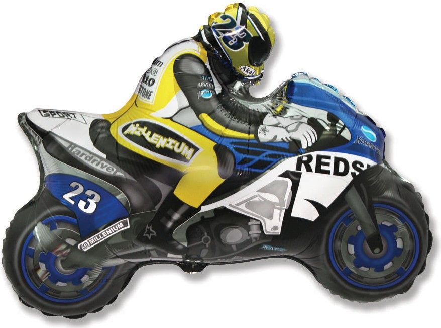 Фигура из фольги с гелием Мотоцикл, синий 72 см.(Flexmetal)