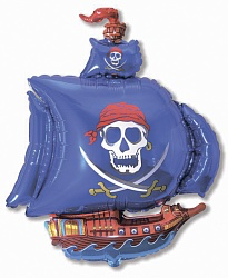 Фигура из фольги с гелием Пиратский корабль, синий 104 см.(Flexmetal)