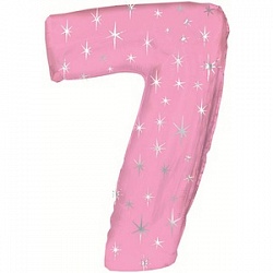 Фигура из фольги с гелием Цифра 7 розовая с звездами