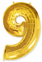 Фигура из фольги с гелием Цифра 9 золото