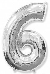 Фигура из фольги с гелием Цифра 6 серебро