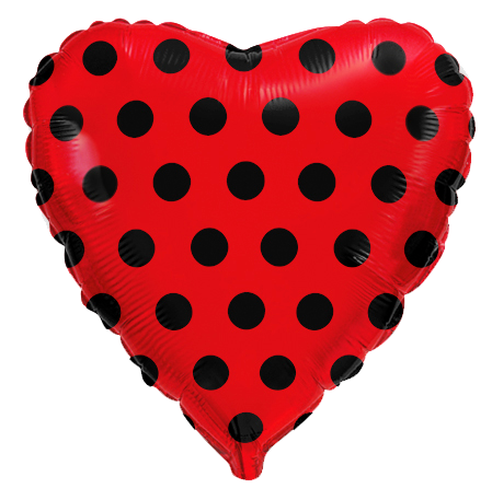 Сердце с гелием "Красный с чёрными точками"  46 см.
