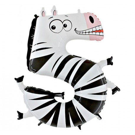 Фигура из фольги с гелием Цифра 5 зебра