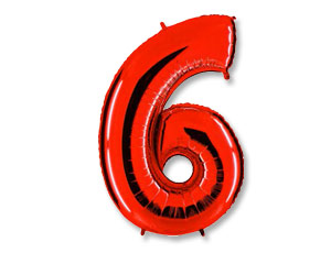 Фигура из фольги с гелием Цифра 6 красная