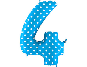 Фигура из фольги с гелием Цифра 4 голубая с белым горохом