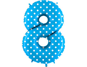 Фигура из фольги с гелием Цифра 8 голубая с белым горохом