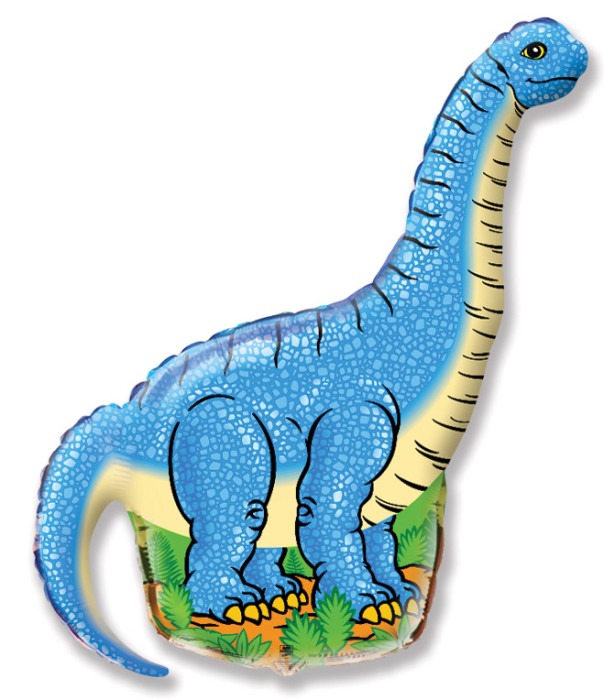 Фигура из фольги с гелием "Динозавр диплодок" синий 109 см.
