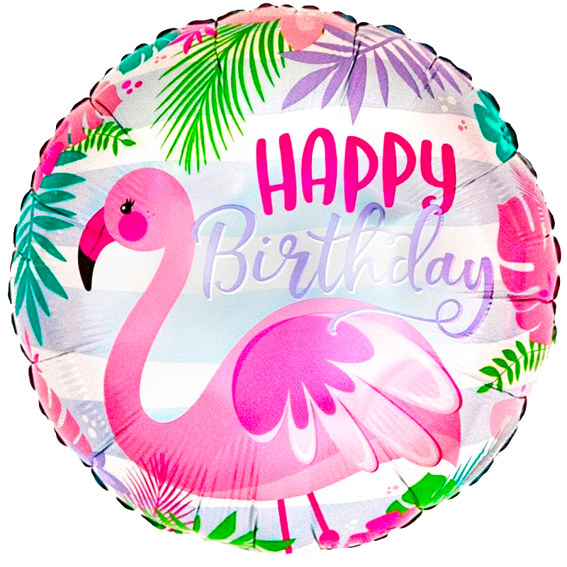 Круг с гелием "С Днем Рождения - Фламинго" 46 см.