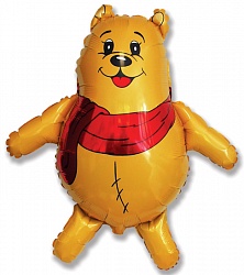 Фигура из фольги с гелием "Медвежонок с красным шарфом" 84 см.