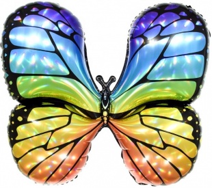 Фольгированная фигура с гелием "Бабочка-яркая радуга", голография 79 см