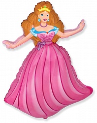 Фигура из фольги с гелием Принцесса, розовая 99 см.(Flexmetal)