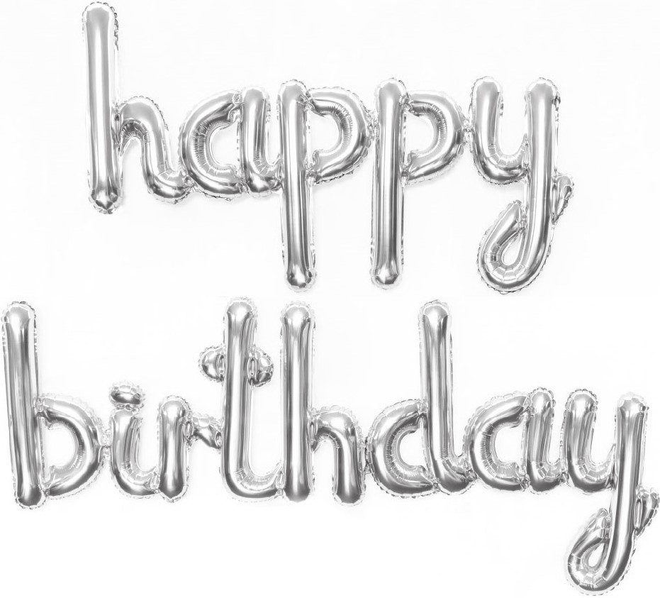Надпись "happy birthday" прописные буквы, серебро