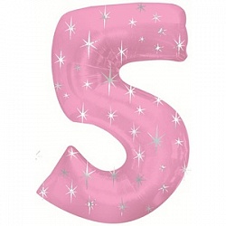 Фигура из фольги с гелием Цифра 5 розовая с звездами