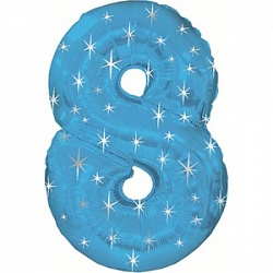 Фигура из фольги с гелием Цифра 8 синяя с звездами