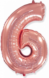 Фигура из фольги с гелием Цифра 6 розовое золото