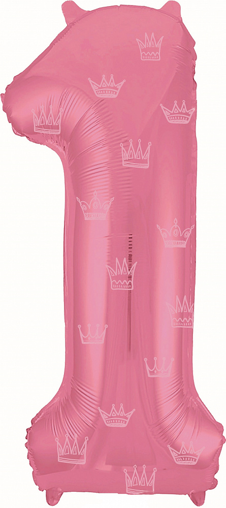 Фигура из фольги с гелием Цифра 1 розовая - Короны